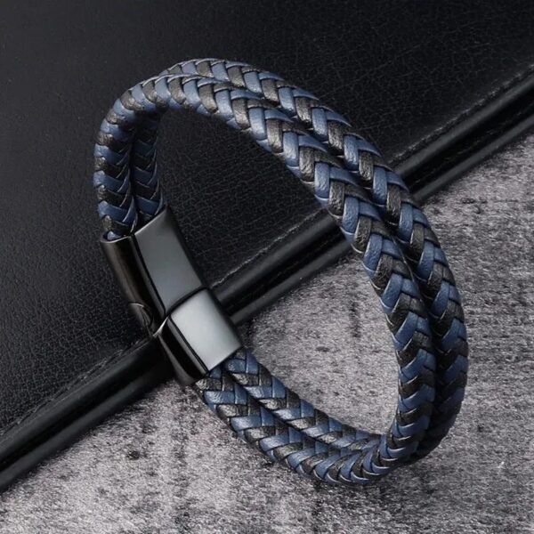 Pulseira masculina trançado preto azul - Image 4