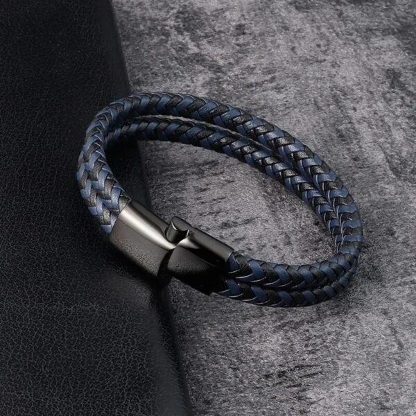 Pulseira masculina trançado preto azul - Image 3