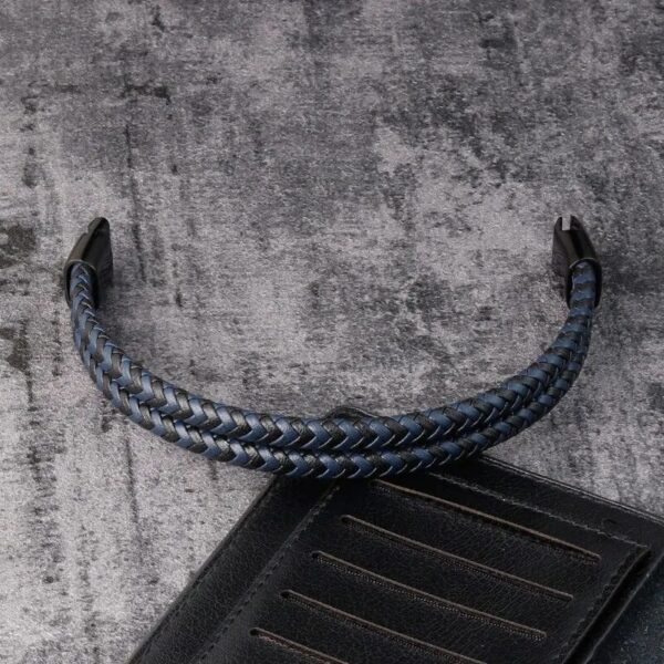 Pulseira masculina trançado preto azul - Image 2