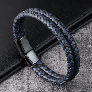 Pulseira masculina trançado preto azul