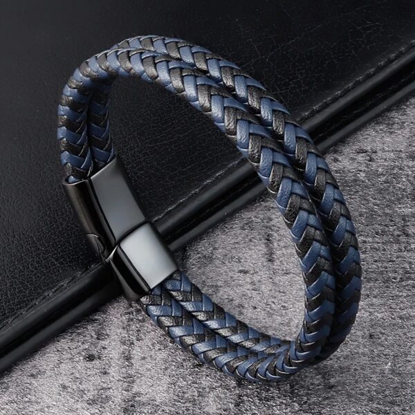 Pulseira masculina trançado preto azul